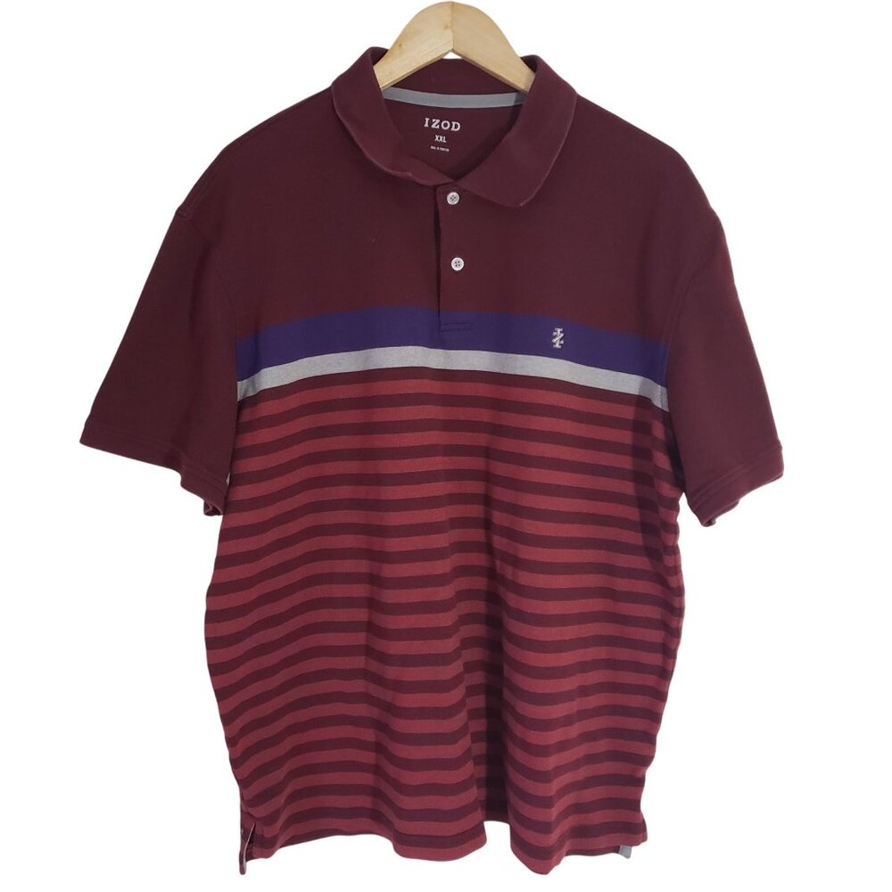 Izod Mens‎ Maroon Red Striped Polo Shirt Size XXL Short Sleeves Golf Athleisure